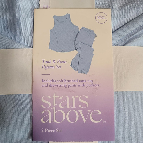 Stars Above Light Blue Pajama Set Tank Top Drawstring Pants Size XXL - Picture 5 of 9
